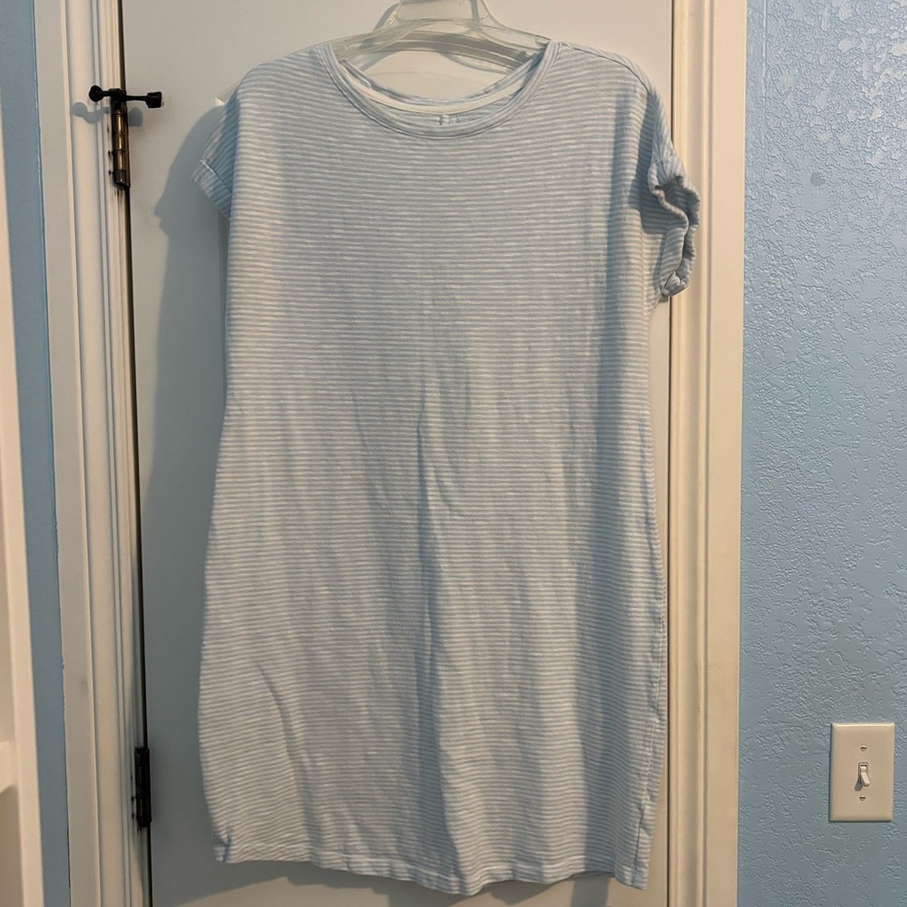Gap Striped T-Shirt Dress Light Blue/White Sz L #170104 EUC
